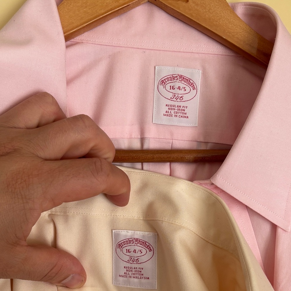 Lot of 2 Brooks Brothers Dress Shirts - 16.5 34/35 Light Yellow and Pink